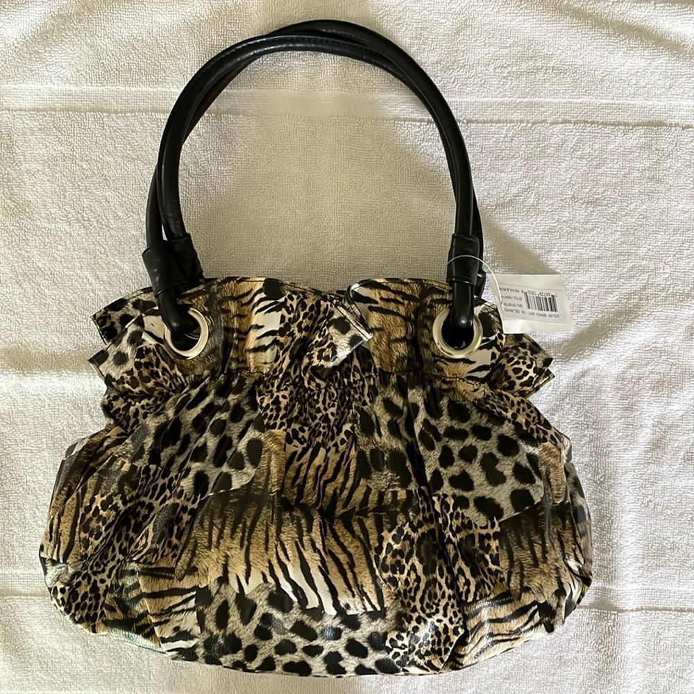 New (with tag) Del Mano wild cat patterned purse.